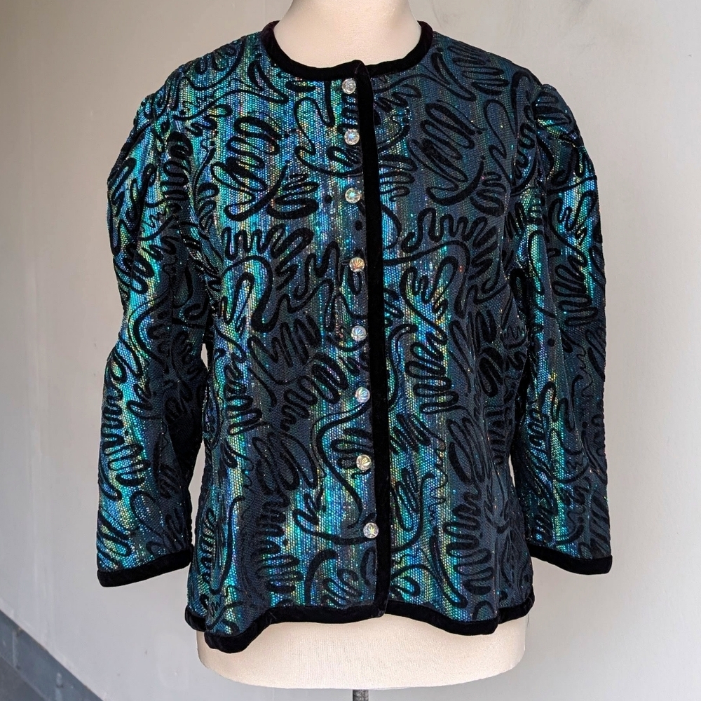 Vintage 80s metallic rainbow puff sleeve jacket
